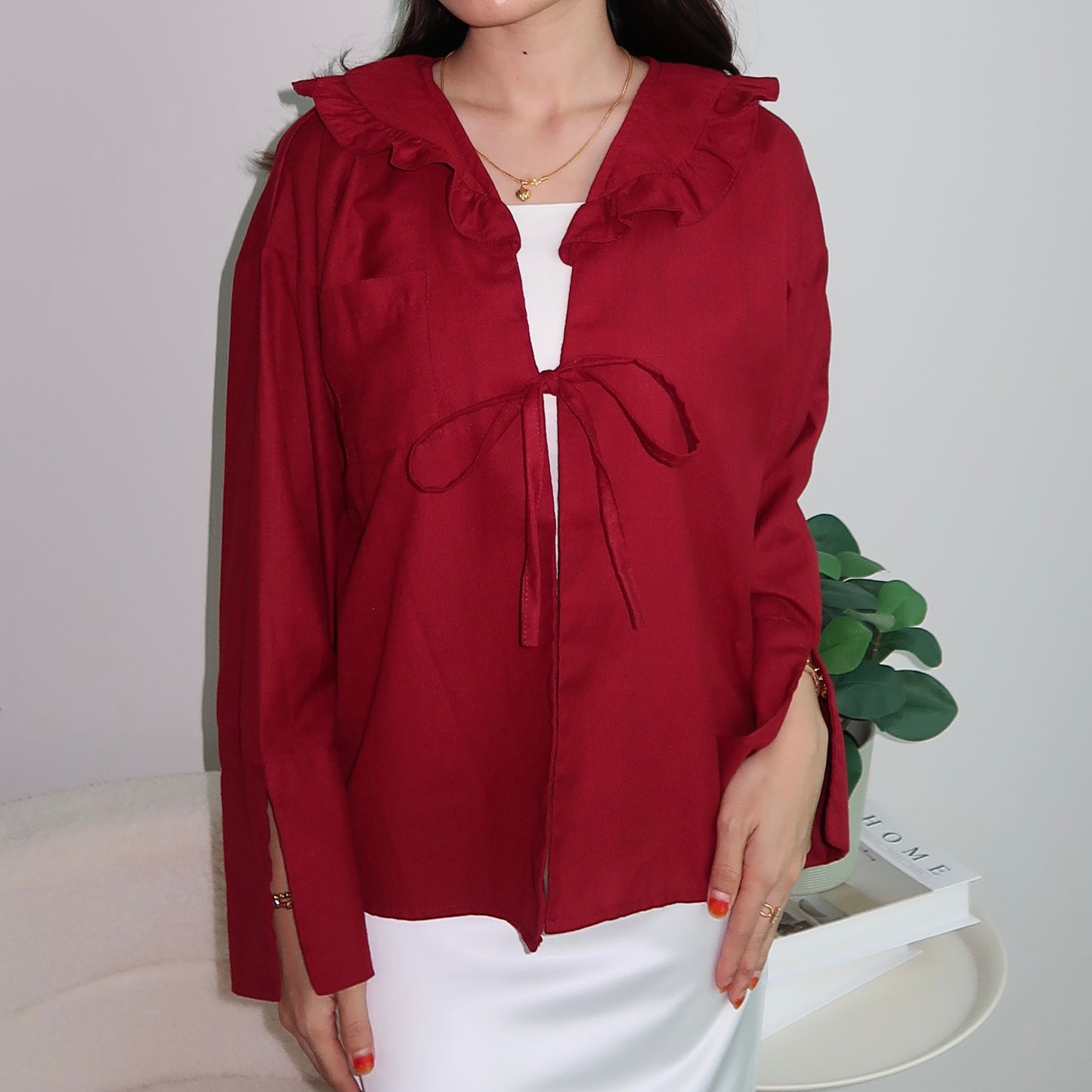 The Ruffle Top in Cherry