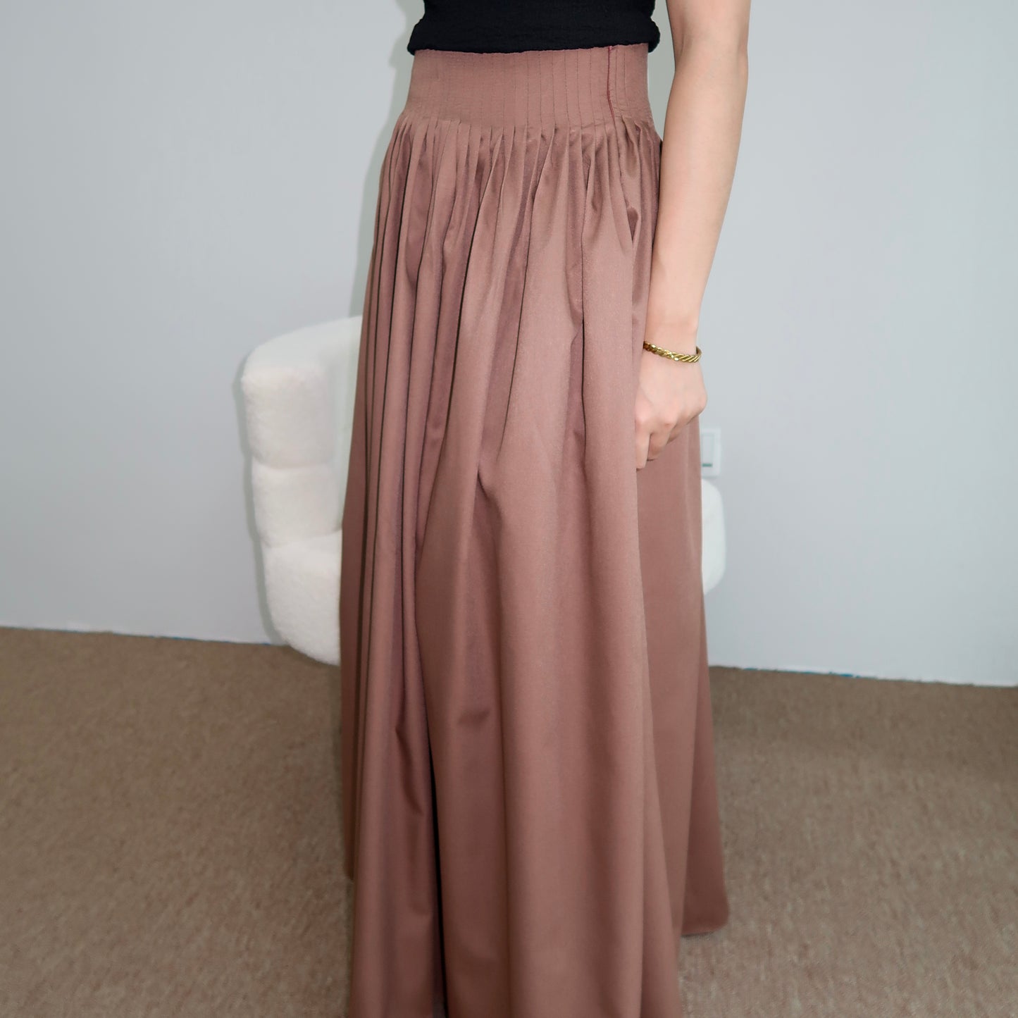 Flare Pleates Skirt in Toffee