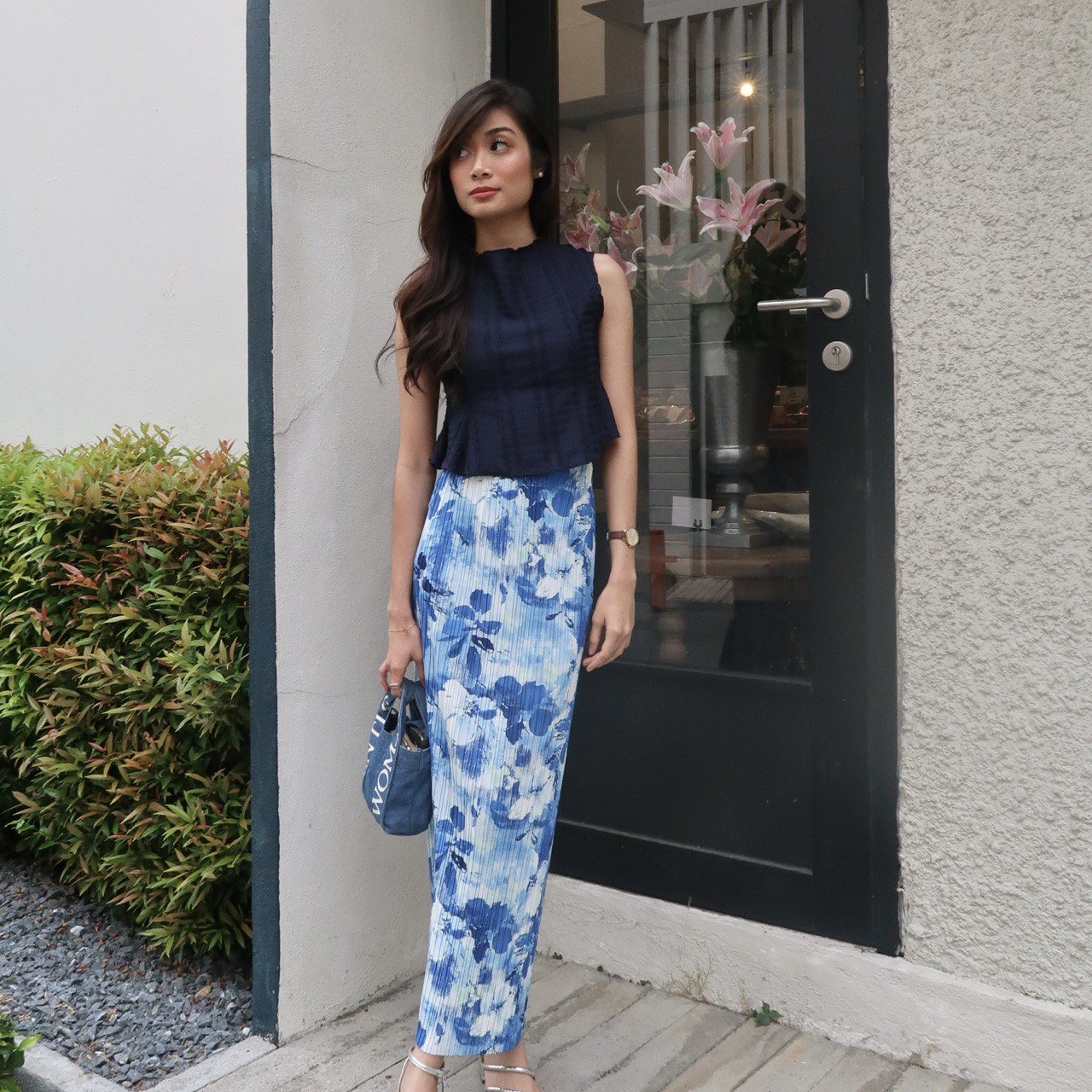 Pleated Season Skirt in Ocean Bloom