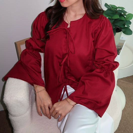 The Bow Blouse in Maroon