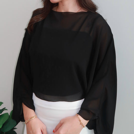 Flowy Chiffon Cape in Blacky