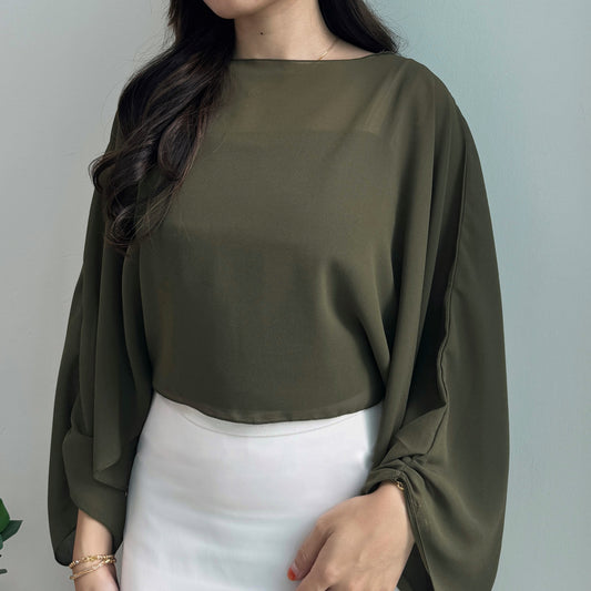 Flowy Chiffon Cape in Olive