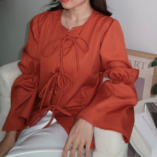 The Bow Blouse in Brick Orange