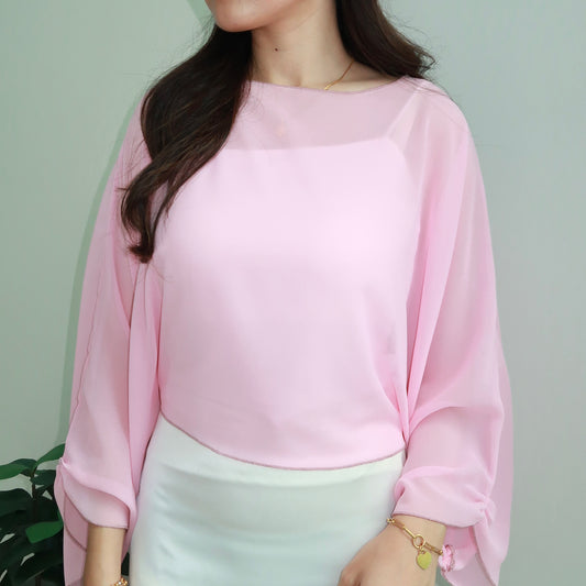 Flowy Chiffon Cape in Pastel Pink