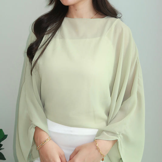 Flowy Chiffon Cape in Sage Green