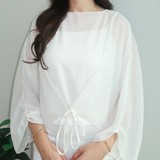 Flowy Chiffon Cape in Off White