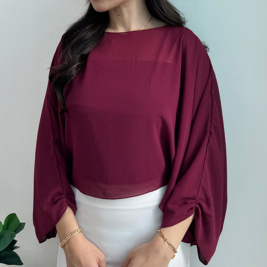 Flowy Chiffon Cape in Burgundy