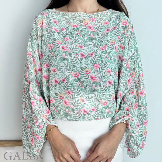 Printed Cape in Mint Rose